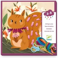 DJECO Kreativset Bastelset Sticken mit Tiermotiven Nähnadel Schere Fäden