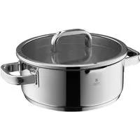 WMF Bratentopf Function 4 Advanced Bratentopf mit Deckel, 24 cm, Cromargan® Edelstahl rostfrei 18/10 (24cm, Volumen 4,1l, Höhe 9,5 cm), Glasdeckel mit 4 Abgießfunktionen