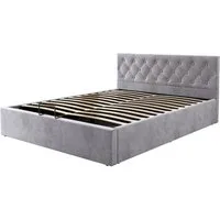 BlingBin Polsterbett Doppelbett, Stauraumbett, Jugendbett (1er Set, 1-tlg., 140x200 cm Samt Polsterbett, geknöpftes Kopfteil), hydraulisches Bett mit Stauraum, Lattenrost, Grau
