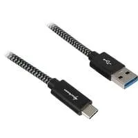 USB 3.2 Gen 2 Kabel, USB-A Stecker > USB-C Stecker schwarz/grau, 1 Meter, gesleevt