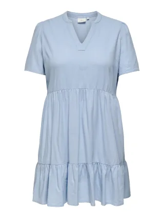 ONLY CARMAKOMA - CARTIRI-CARO S/S V-NECK LIN DRESS TLR cashmere blue - Gr. - 46