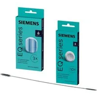 SIEMENS 10 Reinigungstabletten + 3 Entkalkertabs + Spezial-Reinigungsbürste Pflegeset (Set, [- TZ80001A + TZ80002A + Spezial‑Reinigungsbürste im Premium‑Spar‑Set Premium‑Pflegeset für Reinigung, Entkalkung & Luxus‑Tiefenreinigung)