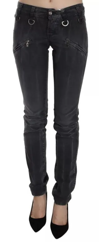 John Galliano Graue gewaschene niedrige Taille Reißverschluss-Seitenskinny-Denim-Jeans