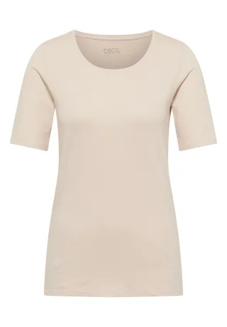 CECIL - Basic T-Shirt mit Rundhals in Unifarbe pearl beige - Gr. - XL