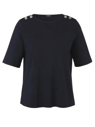 VIA APPIA DUE - T-Shirt mit U-Boot-Ausschnitt und Zierknöpfen blau - Gr. - 50