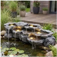 Arnusa Gartenbrunnen großer Teichwasserfall Wasserfall Felsen Kunststein mit LED und Pumpe, 109 cm Breite, Teichdekoration Springbrunnen Wasserspiel XL