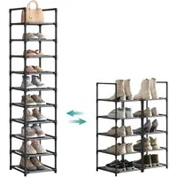 SONGMICS Schuhregal Schuhschrank, für 20 Paar Schuhe und Stiefel, mit 10 Ebenen,Metallgestell,Schuhablage