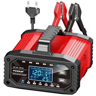 FOXSUR 12V 15A / 24V 5A 300W Battery Charger Lead-Acid AGM GEL LiFePO4 Tester Smart Pulse Repair Tools for Car Motorcycl