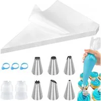 FOUORTUNATE-BEE Spritzbeutel 100 Spritzbeutel Set mit 6 Tüllen 2 Adapter Backzubehör Kuchen Back Spritzbeutel Set 100 Stück mit Tüllen für Kuchen Deko