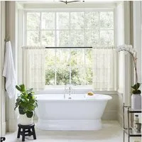 Jibenhome Scheibengardine Kurze Gardinen 2 Stück Transparent Leinen Vorhang, Stangendurchzug, Einfarbig Volant Gaze, Voile