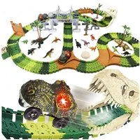 Esun Autorennbahn 287 Stück Dinosaurier Spielzeug autorennbahn ab 3 4 5 6 jahre, (Set, 289-tlg., Komplettset), mit 2 auto, Geschenk Junge Mädchen 3 4 5 6 Jahre