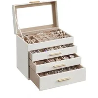 SONGMICS Schmuckkasten, mit 4 Ebenen, Schmuckbox mit Glasdeckel, 3 Schubladen