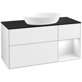 Villeroy und Boch Finion Waschtischunterschrank FA72GFGF 120cm, Abdeckplatte black matt, Regale Glossy white lacquer, Glossy white lacquer