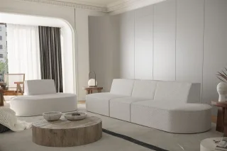 Sofaset Designersofa Set 3-1 MILOT in Stoff Ascot Bukla Creme