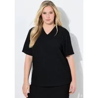 Ulla Popken T-Shirt T-Shirt Glitter Boxy V-Ausschnitt Halbarm