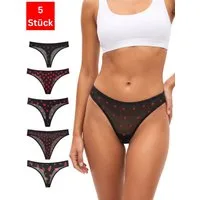 Elegant Love String Damen Stringtanga, transparentes Mesh, schwarz mit roten Prints (Packung, 5-St., 5er-Pack) Unterwäsche im Mehrpack – bequeme Panties