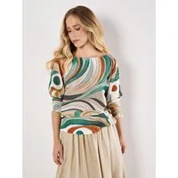 Apricot Shirtbluse Schimmerndes Stricktop mit Swirl-Print mit Fledermausärmeln