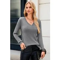 Arach&Cloz Strickpullover Damen Pullover aus Wollmischung Longpullover Strickpullover V-Ausschnitt Volltonfarbe Wollpullover Business und Freizeit Outfits