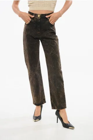Straight Fit Jeans mit Acid-Wash-Effekt, 18 cm, in Braun, Schwarz
