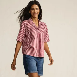 Gingham-Bluse mit kurzen Ärmeln für Damen in Petite-Größe, Damen, size: petite, Rot, Baumwolle/Polyester/Polyester-Mischung, by Lands' End