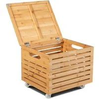 COSTWAY Spielzeugtruhe, mit Deckel & 4 Rollen Aufbewahrungsbox Bambus 43x36x36cm