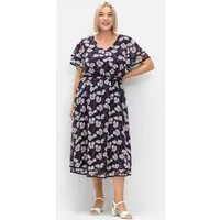 Sheego Etuikleid Kleid Kurzarm mit Blumendruck und Flügelärmeln