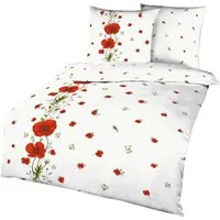 Kaeppel Wendebettwäsche Kaeppel Seersucker Bettwäsche 155x220cm Red Poppy Mohn Rot Weiß, Seersucker, 2 teilig, weiße Bettwäsche mit großen und kleine roten Mohnblumen