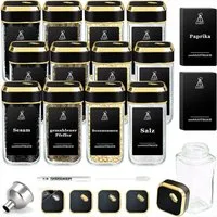 KingLux Gewürzbehälter 12Stk.Gewürzgläser 120ml, Gewürzstreuer mit Schwarzgoldener Deckel, Borosilikatglas, (12-tlg)