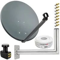 PremiumX Satelliten-Komplettanlage 80cm ALU Quad LNB 50m Kabel 45cm Wandhalter SAT-Antenne