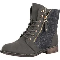 Elara Damen Schnürstiefeletten mit Spitze, Reißverschluss und Zierdetails Schnürstiefelette