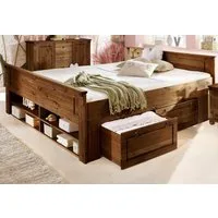 OTTO home Massivholzbett Tessin, Stauraumbett, Landhausstil, Schubladen optional, rustikal (Breite/Belastbarkeit 180cm/220 KG, 140cm/180 KG), zertifizierte Kiefer, Kassetten-Optik, stabile Qualität