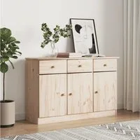 furnicato Sideboard aus massivem Kiefernholz, 112x35x73 cm, unbehandelt (1 St), Anrichte mit Schubladen, Fächern und Wandhalterung für Wohnzimmer