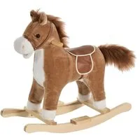 HOMCOM Schaukeltier Baby Pferd mit Tiergeräusche Spielzeug Haltegriffe, (1 tlg), Braun 65 x 32.5 x 61 cm