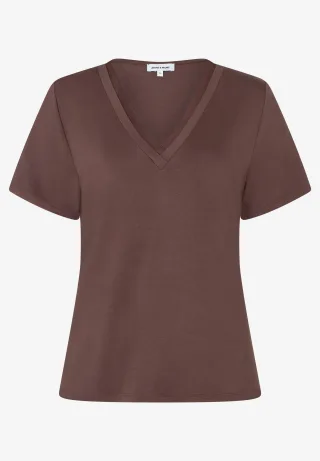 MORE & MORE - feminines Shirt mit V-Ausschnitt braun - Gr. - 46