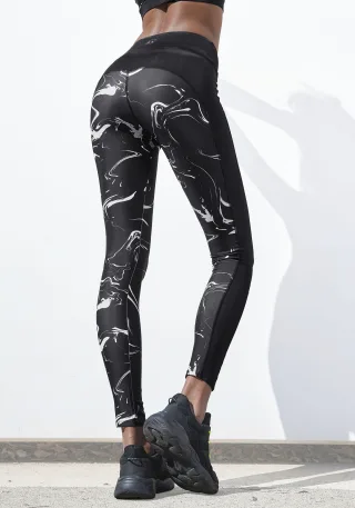 LASCANA ACTIVE Leggings "Black Marble" Sporthose mit Mesh