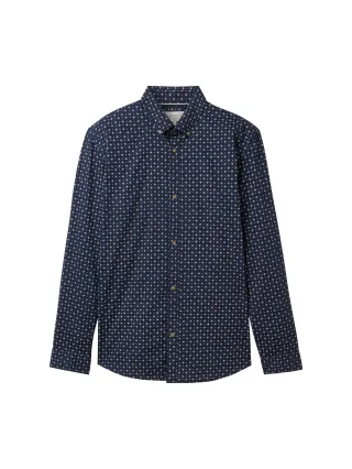 Denim Tom Tailor - Fitted Hemd mit Muster navy white minimal design - Gr. - L