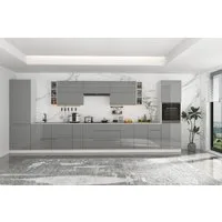 ROYAL24_MARKT Küchenzeile - KA2-M500 - Velmora Grau / Weiß Hochglanz, (Komplett Set), Hochwertig - Modern - Exklusiv