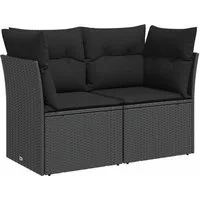 vidaXL Loungesofa Gartensofa mit Kissen 2-Sitzer Schwarz Poly Rattan, 1 Teile