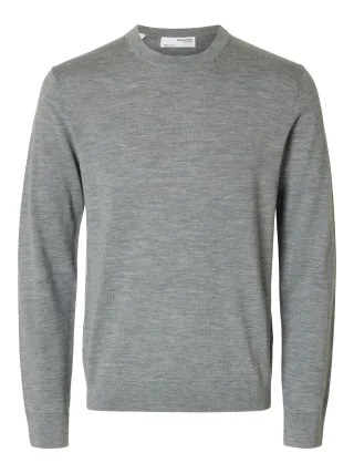 SELECTED MEN - SLMTRAY LS KNIT MERINO CREW NECK NOOS Medium Grey Melange - Gr. - L