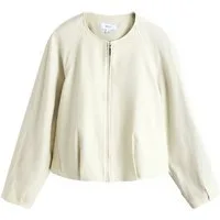 Next Bomberjacke Kragenlose, leichte Bomberjacke mit Leinenanteil (1-St)