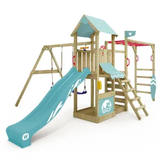 Spielturm Smart Baboon mit Rutsche - Massivholz Kletterturm inkl. Doppelschaukel und Kletteranbau - Großer Abenteuer Spielplatz Garten - Wickey