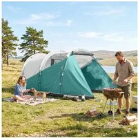 Outsunny Tunnelzelt 3000mm Wasserabweisend Gruppenzelt mit 2 Räumen, Tragetasche, Personen: 3 (Campingzelt, 1 tlg., Familienzelt), für Garten, Campingplatz, Grün