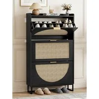 FiveWillowise Schuhschrank Schuhschrank Schmal, Schuhkipper mit Verstellbar, Holz Schuhregal mit 3 Klappen, 80x24x135.5 cm, Schwarz