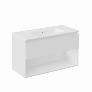 Cosmic Bbest Unterschrank 1 Schublade Und 1 Ablage mit Keramik-Waschbecken, weiss matt, WJB010P10151 WJB010P1015102