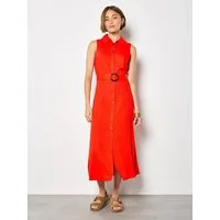 Apricot Midikleid Midikleid aus Leinenmischung (mit Stoffgürtel) mit Gürtel