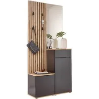 moebel-dich-auf Kompaktgarderobe EASY (Paneel + Bank + Spiegel + Schuhschrank, in 2 Farbvarianten, Lamellenoptik) 88 cm breit