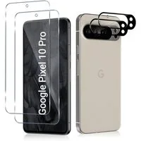 CLM-Tech Displayschutzglas 2X für Google Pixel 10 Pro 6,3 Zoll, Panzerfolie 2X Kameraschutz 4er Set Kameraglas Panzerglas 9H Glas Folie, 4 Stück, Anti-Fingerabdruck und blasenfreie Anbringung