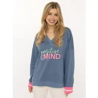 Zwillingsherz Hoodie "Positive Mind" neonfarbenen Bündchen, V-Ausschnitt, Seitenschlitze, Langarm