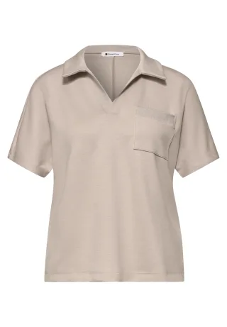 Street One - Kurzarm Poloshirt mit Glitzer clay sand - Gr. - 40