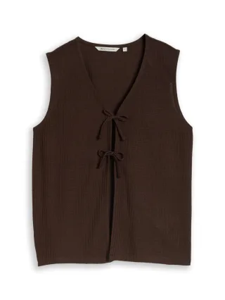 Denim Tom Tailor - Top mit Schleifen-Details cool dark brown - Gr. - S